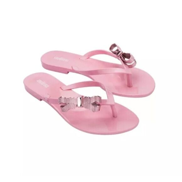 Mini Melissa Girls HARMONIC SWEET V AD Pink Thong Sandals Size 1/Eur 32 - Picture 1 of 8